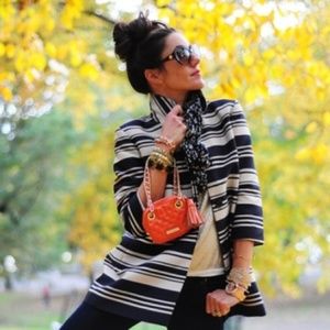 NWT {Ann Taylor} Navy & Tan Long Striped Jacket